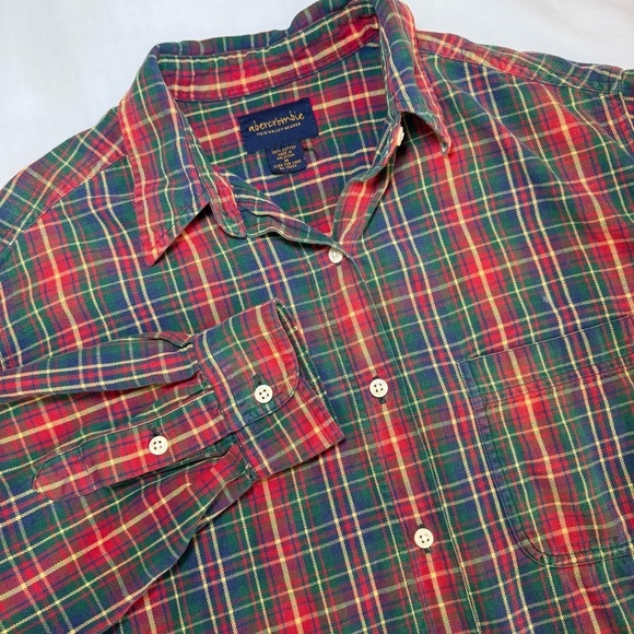 Abercrombie & Fitch Other - Vintage Abercrombie Flannel Men’s M Navy Green Red Plaid Y2K Cotton Field Meadow